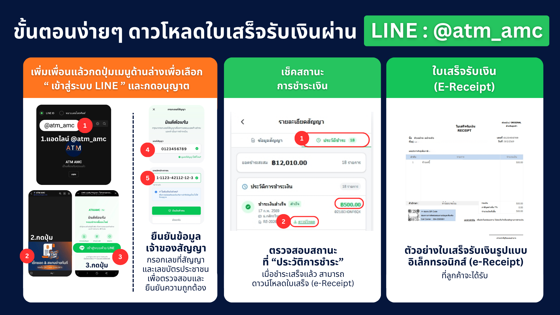 ขั้นตอนการดาวน์โหลดใบเสร็จรับเงินผ่าน LINE OA